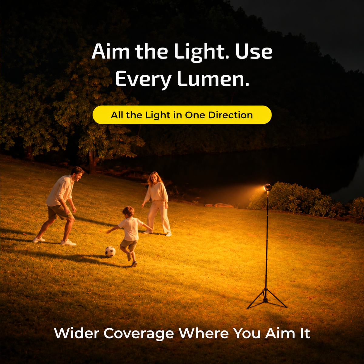 Carry 5 camping light with its head tilted to illuminate a wide grassy area